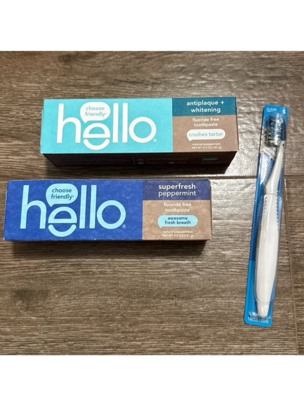 Hello Fluoride Free Toothpaste Bundle Oral-B Toothbrush New